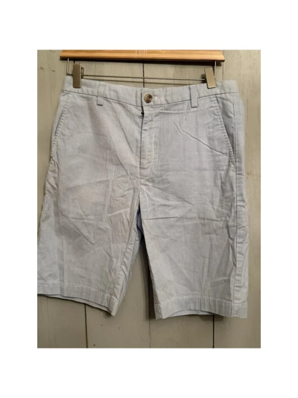 Vineyard Vines Boys Blue Striped Cotton Seersucker Bermuda Chino Shorts Sz-18